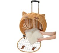 Poussette Pour Chat - Poussette Vintage en Rotin pour Chats et Chiens avec Roues | Panier Respirant avec Poignée Télescopique pour Transporter Chatons Lapin,Utilisation Quotidienne Promenades Voyages