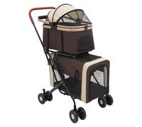 Poussette pour chien 3 en 1 à 2 étages - Pliable - Jusqu'à 35 kg - Pour deux chiens de petite à moyenne taille et chat (café)