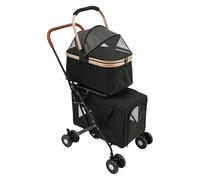 Poussette pour chien 3 en 1 à 2 étages - Pliable - Jusqu'à 35 kg - Pour deux chiens de petite à moyenne taille et chat (noir)