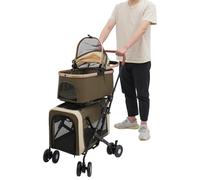 Poussette pour chien 3 en 1, pliable 3 en 1, à 2 étages, avec poignée réglable, charge totale : 35 kg, pour chien et chat, verte