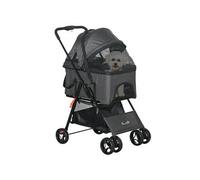 PawHut Poussette pour chiens 3 en 1, poussette buggy pliable animaux, 4 roues, panier de transport avec poignée amovible, coussin, auvent réglable, tissu Oxford, gris