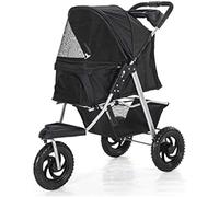 Poussette pour chien à 3 roues - Poussette légère avec pliage en un clic, grandes roues et porte-gobelet - Supporte jusqu'à 25 kg