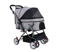 Poussette pour chien à 4 roues pour chiens de taille moyenne/petite 55 Ibs, poussette pour chat/chien, landau léger pliable, cadre en tube de fer haute résistance et grand panier de rangement, po