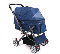 Poussette pour chien à 4 roues pour chiens de taille moyenne/petite 55 Ibs, poussette pour chat/chien, landau léger pliable, cadre en tube de fer à haute résistance et grand panier de rangement,