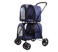 Poussette pour chien à double étage 4 roues pour animaux de compagnie et chats, chariots pour chien faciles à plier avec porte-bagages amovible pour chien de voyage de jogging (bleu) (Bleu)
