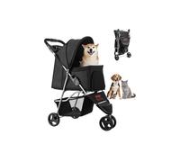 Poussette pour Chien Animaux de Compagnie Pliable, Capacité 16 kg, avec 3 Roues et Freins Arrière, Fenêtres en Maille