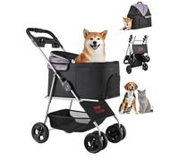 Poussette pour Chien Animaux de Compagnie Pliable-VEVOR-Capacité de Charge 16 kg, avec 4 Roues et Freins Arrière