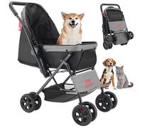 VEVOR Poussette pour Chien Animaux de Compagnie Pliable, Charge 20 kg, avec 4 Roues et Freins Arrière, Fenêtres en Maille, Poignée Réversible, pour Chats, Animaux de Compagnie Taille Petite Moyenne
