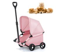 Poussette pour chien avec pare-soleil - Landau pliable facile pour animaux de compagnie de taille moyenne, 4 grandes roues, laisses de sécurité, idéal pour les voyages et les activités de plein air