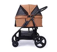 Poussette pour chien avec roues à suspension faciles à plier, rotatives à 360 degrés, 6 roues en acier EVA, poids maximum 30 kg, tissu PVC 600D, facile à assembler (noir) (marron)