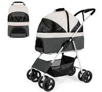 Poussette pour Chien avec Support Amovible Poussette Pliante 3 en 1 pour Chiens et Chats de Petite et Moyenne Taille avec Panier de Rangement Landau Léger pour Chien et Chat,Grey