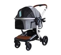 Poussette pour chien, chariot de transport pour petits chiens et chats, avec panier de rangement et doublure amovible, facile à plier d'une seule main (bleu) (gris)