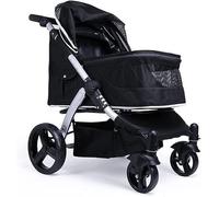 Poussette pour chien de grande taille - Poussette de voyage pour chien et chat - Landau pour deux chats - Poussette en tissu Oxford respirant - Alliage d'aluminium - Charge 30 kg (gris foncé) (noir)