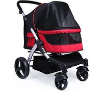 Poussette pour chien de grande taille - Poussette de voyage pour chien et chat - Poussette pour deux chats - Poussette en tissu Oxford respirant - Alliage d'aluminium - Charge 30 kg (gris foncé) (ro