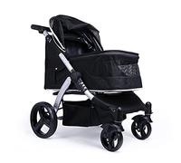 Poussette pour chien de grande taille - Poussette de voyage pour chien et chat - Poussette pour deux chats - Poussette en tissu Oxford respirante en alliage d'aluminium (rouge) (Nero)