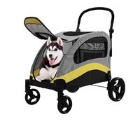 Poussette pour chien de grande taille, poussette pour animal de compagnie, poussette pour 2 chiens de taille moyenne, design pliable, poignée réglable, avec poche, jusqu'à 60 kg, chariot de voyage