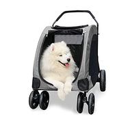 Poussette pour chien de grande taille, poussette pour chiens de grande taille, landau robuste pour chien/chat/animal de compagnie, landau de voyage pour chien, poussette surdimensionnée (gris clair)