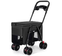 Poussette pour chien de taille moyenne, jusqu'à 44 lb | Pare-soleil tout terrain à roues pivotantes à 360°, organisateur de rangement, Oxford imperméable, pliage facile