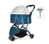 Poussette pour chien de taille moyenne, poussette de luxe pour chiot, chien ou chat senior | Landaus pliables faciles pour petits chiens, poussette de qualité supérieure (bleu) (bleu)
