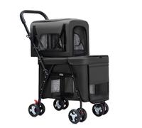 Poussette pour chien et animal domestique - Chariot à 2 couches pour chiens et chats, 4 roues, fenêtre et porte en maille, design pliable, sac de cabine amovible, roue avant pivotante, roue arrière