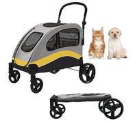 Poussette Pour Chien Et Chat, 4 Roues Pliables Avec Poussette Pour Animal Domestique, Poignée Roue Avant à 360°, Roue Arrière Avec Frein Pour Chiens Et Chats De Petite Et Moyenne Taille yellow