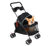 Poussette pour Chien et Chat à 4 Roues, Pliable et Légère, Chariot de Voyage avec Porte-Gobelet, Maille Respirante et Visible, pour Petit et Moyen Animal