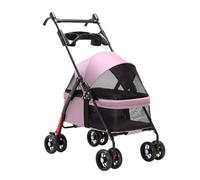 Poussette pour chien et chat avec plateau porte-gobelet - Poussette de voyage pour petits chiens, chariot pliable avec poignée réglable - Poussette pour animal domestique pour chien, chat, animal