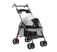 Poussette pour chien et chat avec plateau porte-gobelet - Poussette de voyage pour petits chiens, chariot pliable avec poignée réglable - Poussette pour animal domestique pour chien, chat, animal