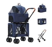 Poussette pour chien et chat, idéale pour lits jumeaux ou multiples, poussette double pliable pour 2 chiens/chats, chariot double couche pour animaux de compagnie, respirant, cage amovible