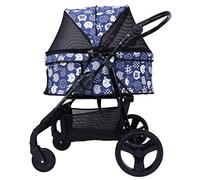 Poussette pour chien et chat - Landau pliable facile à charger - 30 kg - Matelas inclus - Plusieurs animaux - Chariot à roulettes - Excursion - Poussette multifonctionnelle pour chien (noir) (bleu)