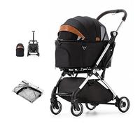 Poussette pour chien et chat, landau pour chien, poussettes séparables pour petits chiens moyens/2 chats, chariot de transport pour animaux de compagnie, chariot de voyage en aluminium (noir) (noir)