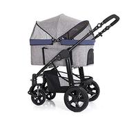 Poussette pour chien et chat pour chiens de petite et moyenne taille, 4 roues pliables et détachables pour chiot, landau léger, transport de voyage, réglage de la hauteur des accoudoirs (rose) (marr