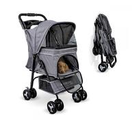Mobiclinic®, Poussette Buggy Pliable Chien, Les petits et chiens âgés, Zuma, Jusqu'à 15 kg, Roues avec freins à 360°, Panier xxl, 3 fenêtres, Porte-gobelet, Gris