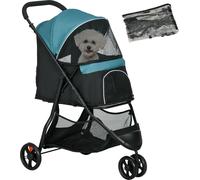 Poussette pour chien PawHut 2 en 1, poussette pour chien avec protection contre la pluie, poussette pliable pour chat avec fenêtre en maille pour petits chiens miniatures, Oxford, vert foncé
