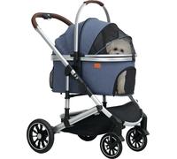 Poussette pour chien PawHut 3 en 1 Poussette pour chien pliable pour chiens et chats jusqu'à 10 kg Poussette pour chat avec coussin Porte gobelet Fenêtres en filet Portes Panier de rangement Poussette