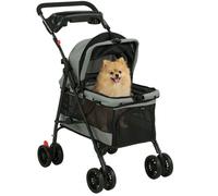 PawHut Poussette pour Chien 4 Roues EVA Pliable pour Petits Chiens Gris | Chariot, Fenêtres en Maille, Frein, Laisses de Sécurité, Coussin Amovible, Plateau de Rangement, Porte-Gobelet