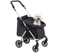 Poussette pour chien - PawHut - 4 roues légère et pliable - coussin lavable, laisse de sécurité, fenêtre à mailles multiples - gris