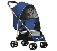 PawHut Poussette pour chien pliable – 600D Oxford, coussin & roues frein – 80x44,5x97 cm Bleu foncé