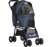 Poussette pour chien PawHut, buggy pliable pour chien, trolley pour chien avec coussin, buggy pour chat, poussette pour chat avec 4 roues, fenêtre en filet, espace de rangement pour petits chiens, cha