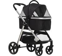 Poussette pour chien PawHut, buggy pour chien 2 en 1, siège auto, sac de transport, buggy pour chat avec coussin jusqu'à 15 kg, poussette pour chat pliable pour petits chiens avec freins, fenêtre en f