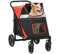 Poussette pour chien PawHut, buggy pour chien avec coussin, trolley pour chien pliable, buggy pour chat pour chiens de grande et moyenne taille, trolley pour chien avec fenêtre en filet, laisses de