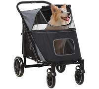 Poussette pour chien PawHut, buggy pour chien avec coussin, trolley pour chien pliable, buggy pour chat pour chiens de grande et moyenne taille, trolley pour chien avec fenêtre en filet, laisses de