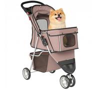 Poussette pour chien - PawHut - pliable 4 roues, avec auvent réglable, panier rangement - tissu oxford - 77x44x102cm - café