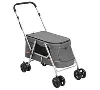 Poussette pour Chien Pliable, Buggy pour Chien Chariot pour Animaux de Compagnie Poussette pour chien pliante Gris 100x49x96 cm Tissu de lin