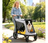 Poussette pour Chien Pliable en 1 Seconde - BingoPaw - 2 Entrées, Roues 360°Tout-Terrain avec Frein, 65.5x86x102cm