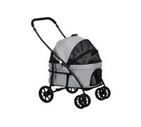PawHut Poussette pour chien et chat 2 en 1 pliante chariot pour chat chiots avec nacelle amovible, coussin, laisse de sécurité, jusqu'à 10 kg, acier 81 x 68 x 98,5 cm, gris