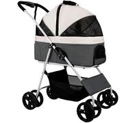 Poussette pour chien pour chiens de taille moyenne et petite, 40 lb, poussette pliable à 4 roues pour animal domestique/chat avec support amovible, landau respirant pour chien, sac en filet de grand