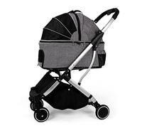 Poussette pour chien pour chiens de taille moyenne et petite, poussette pour chats et chiots, poussette pour chien pliable à quatre roues, berceau amovible, poussette double (noir) (gris foncé)