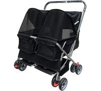 Poussette pour chien pour chiens de taille moyenne et petite, poussettes 2 places de qualité supérieure, double nid de couchage pour chiens, chats et plus, transport léger et pliable pour chien (ros