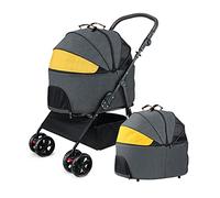Poussette pour chien pour chiens et chats de taille moyenne et grande, 2 en 1, poussette de luxe pour animal domestique, landau de voyage avec sac de transport amovible, 4 roues, panier de rangement